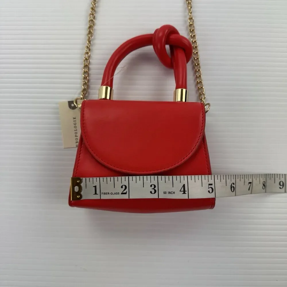 Anthropologie Mini Handbag Red Knot Handle Gold Chain Crossbody Purse NWT